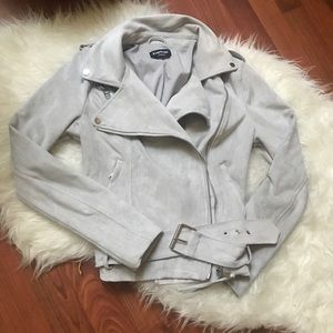 Bebe Grey Suede Moto Jacket {XS}